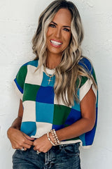 Dark Blue Check The Facts Color Block Sweater-Green Sweaters & Cardigans JT's Designer Fashion