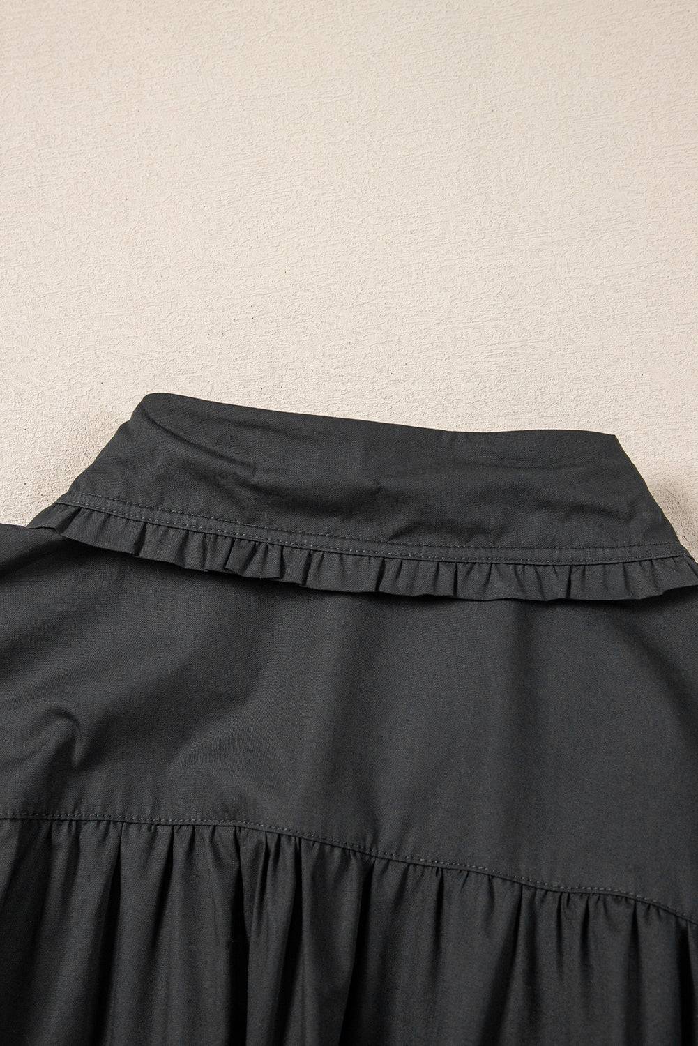Black Shirt Style Button Down Puff Sleeve Ruffle Hem Dress Mini Dresses JT's Designer Fashion