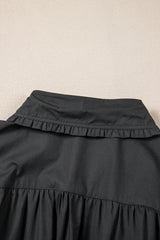 Black Shirt Style Button Down Puff Sleeve Ruffle Hem Dress Mini Dresses JT's Designer Fashion
