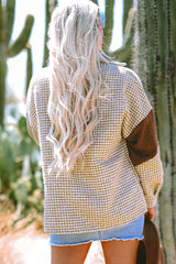 Khaki Houndstooth Color Contrast Textured Patchwork Loose Shacket Jackets JT's Designer Fashion