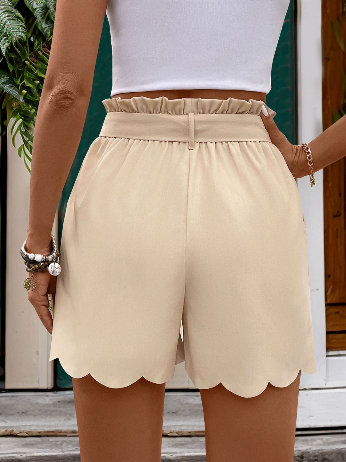 Frill Tied Shorts with Pockets Bottoms JT's Designer Fashion