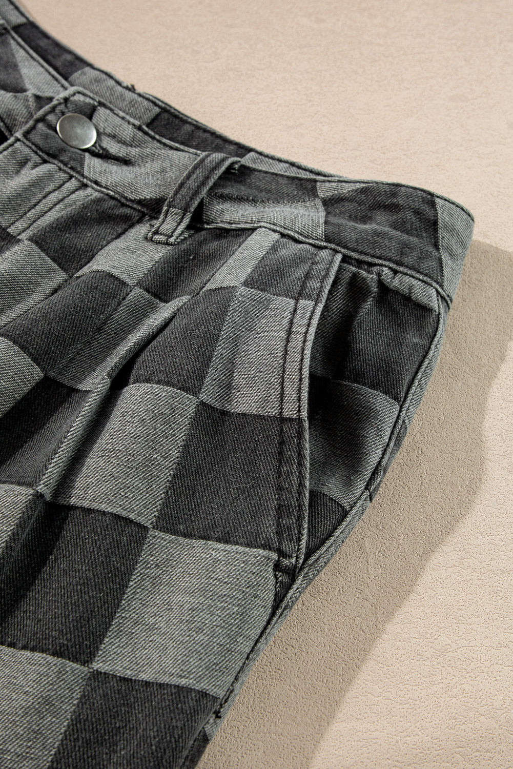 Dark Grey Checkered Denim Wide Leg Jeans Jeans JT's Designer Fashion