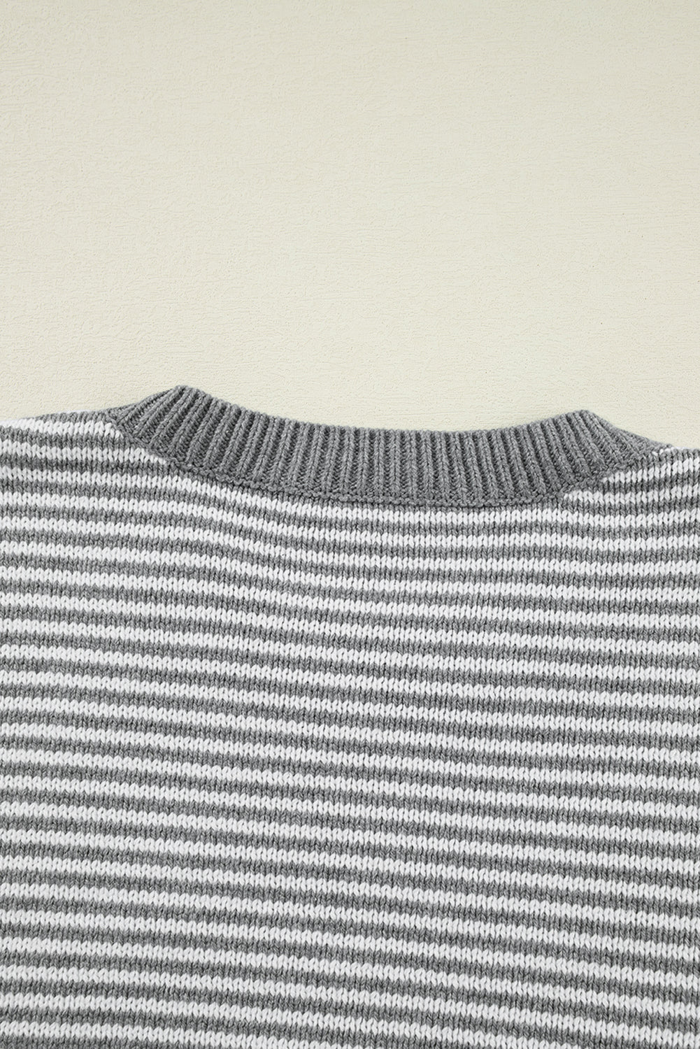 Gray Stripe Geometric Textured Drop Shoulder Sweater Sweaters JT's Designer Fashion
