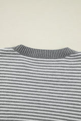 Gray Stripe Geometric Textured Drop Shoulder Sweater Sweaters JT's Designer Fashion