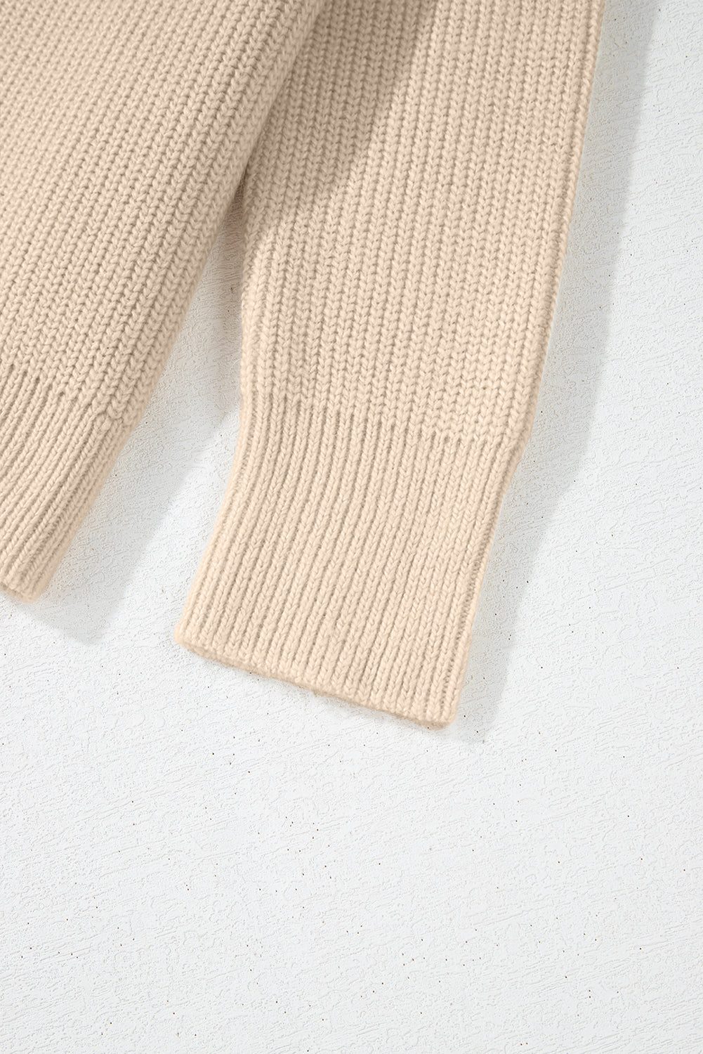 Beige Solid Color Drawstring Hooded Drop Shoulder Pullover Sweater Sweaters JT's Designer Fashion