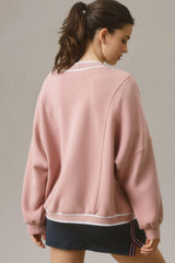 Pink Stripe Contrast Trim V Neck Buttoned Front Pocketed Knit Cardigan Cardigans JT's Designer Fashion