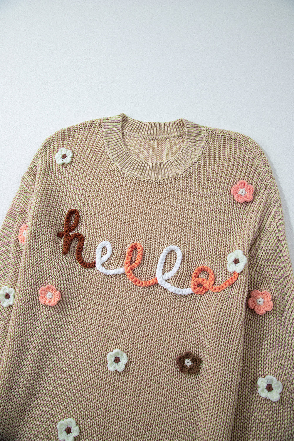 Parchment Hello Floral Embroidered Knit Loose Sweater Sweaters JT's Designer Fashion