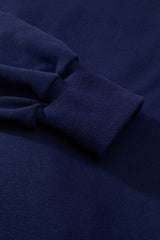 Navy Blue Solid O Neck High Low Hem Pullover Sweatshirt Sweatshirts & Hoodies JT's Designer Fashion