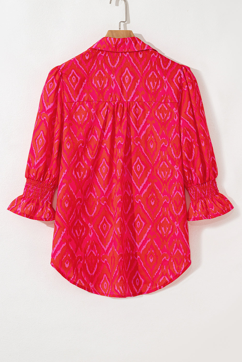 Strawberry Pink Western Aztec Geometric Ruffled 3/4 Sleeve Shirt Blouses & Shirts JT's Designer Fashion