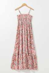 White Boho Floral Smocked Ruffled Long Dress Maxi Dresses JT's Designer Fashion