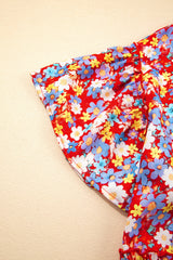 Red Dainty Flower Printed Plus Size Short Sleeve Shift Dress Plus Size Mini Dresses JT's Designer Fashion