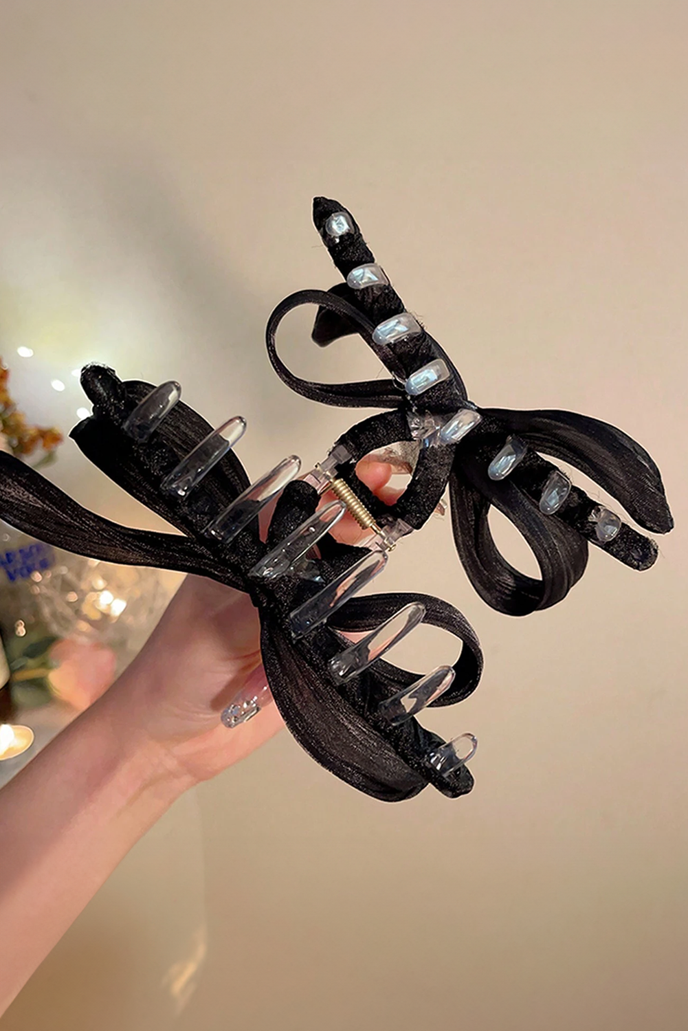 Black Pearl Decor Bow Large Claw Clip Headwear JT's Designer Fashion
