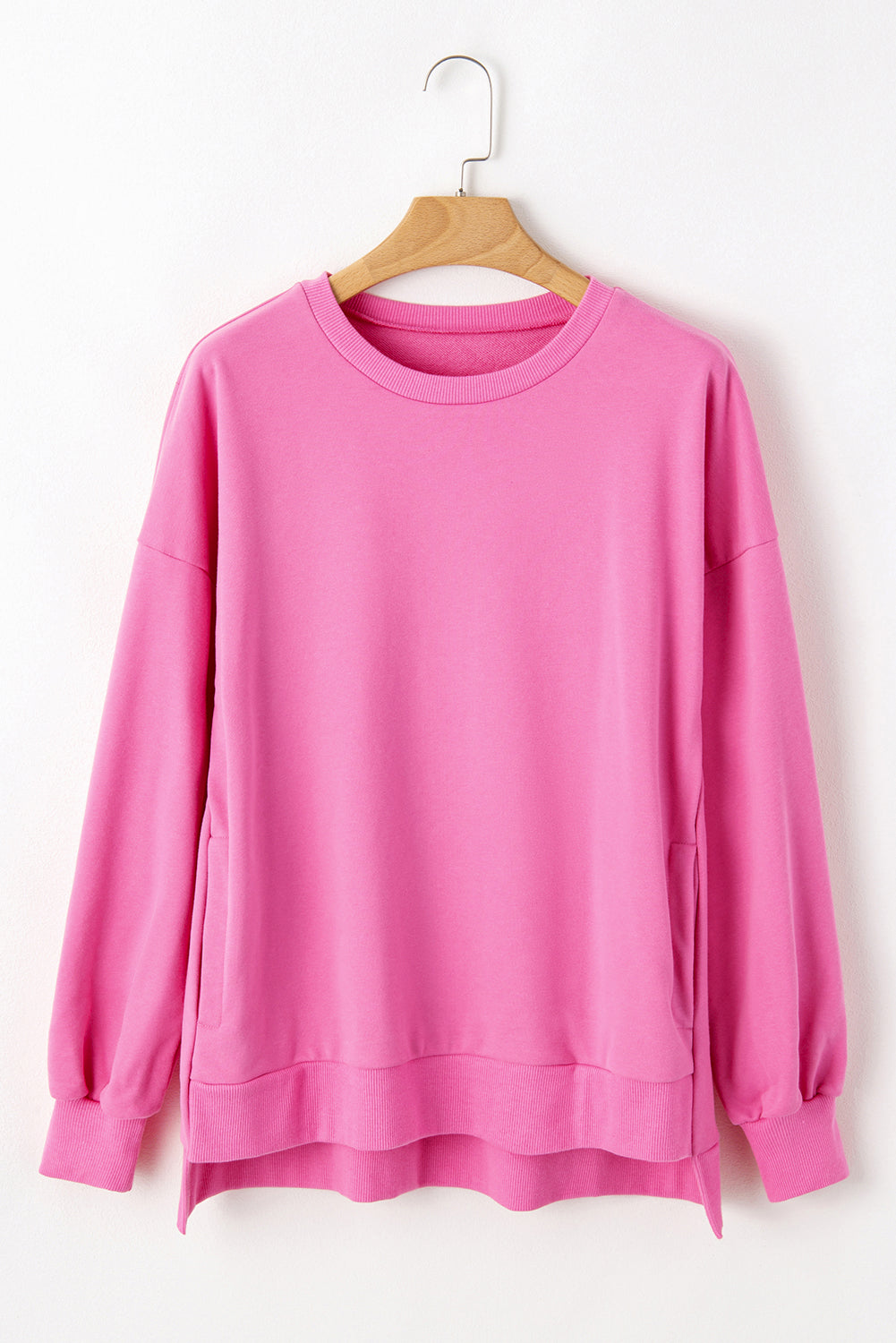 Bonbon Solid O Neck High Low Hem Pullover Sweatshirt Sweatshirts & Hoodies JT's Designer Fashion