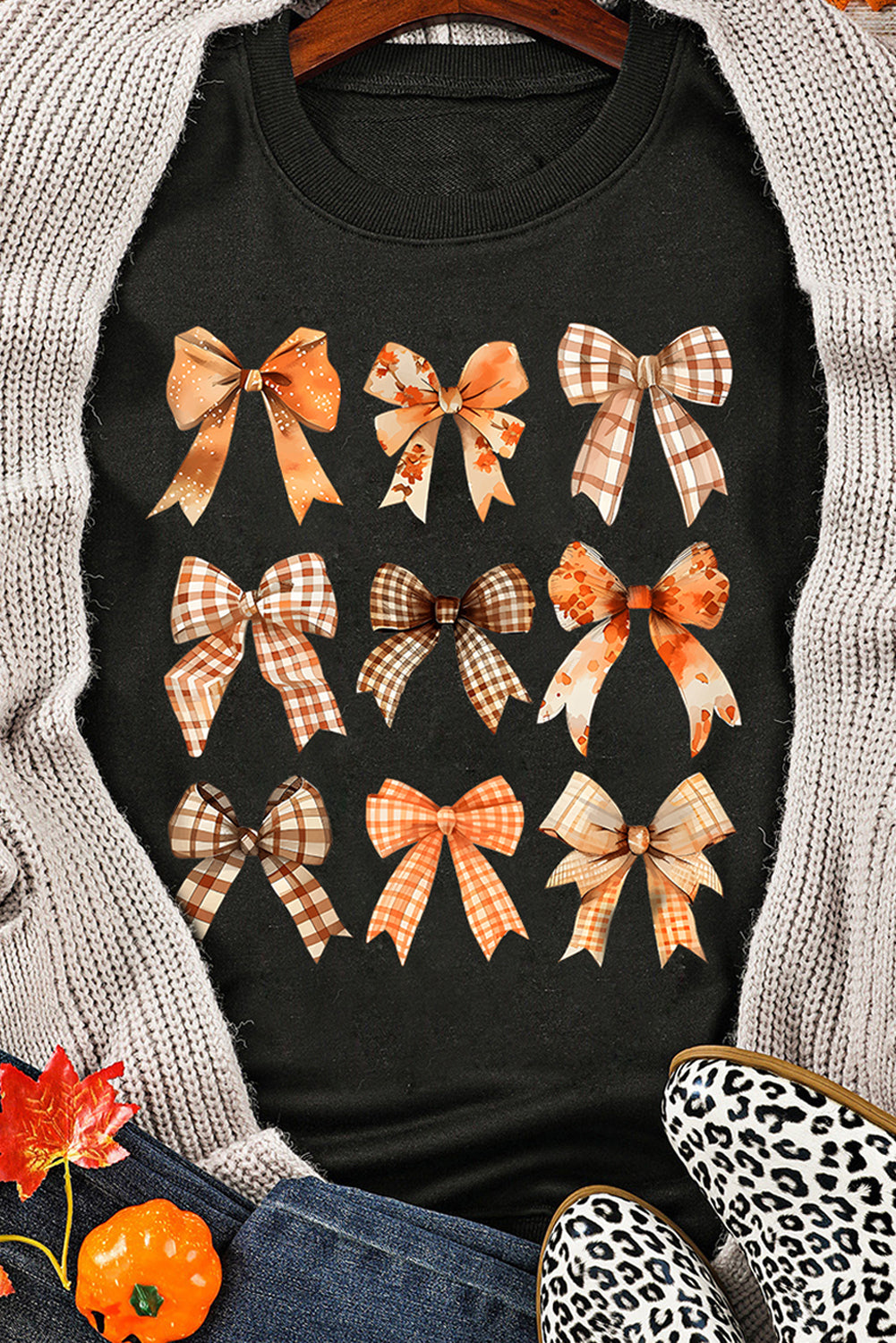 Black Thanksgiving Spice Bowknot Graphic Sweatshirt Graphic Sweatshirts JT's Designer Fashion