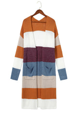 Multicolor Colorblock Open Front Long Knit Cardigan Sweaters & Cardigans JT's Designer Fashion