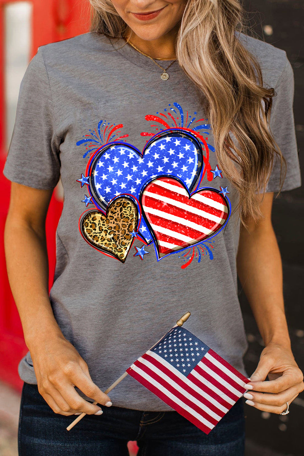 Gray American Heart July 4th Celebration Graphic T Shirt Graphic Tees JT's Designer Fashion