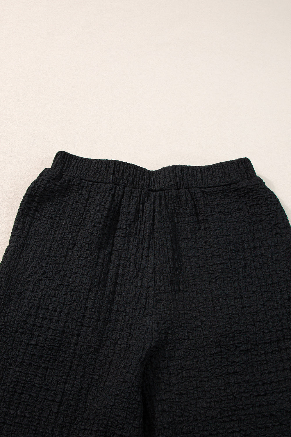 Black Crinkled U Neck Tank Top and Wide Leg Pants Set Pant Sets JT's Designer Fashion
