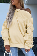 Beige Buttoned Sleeve Dropped Shoulder Sweatshirt Sweatshirts & Hoodies JT's Designer Fashion