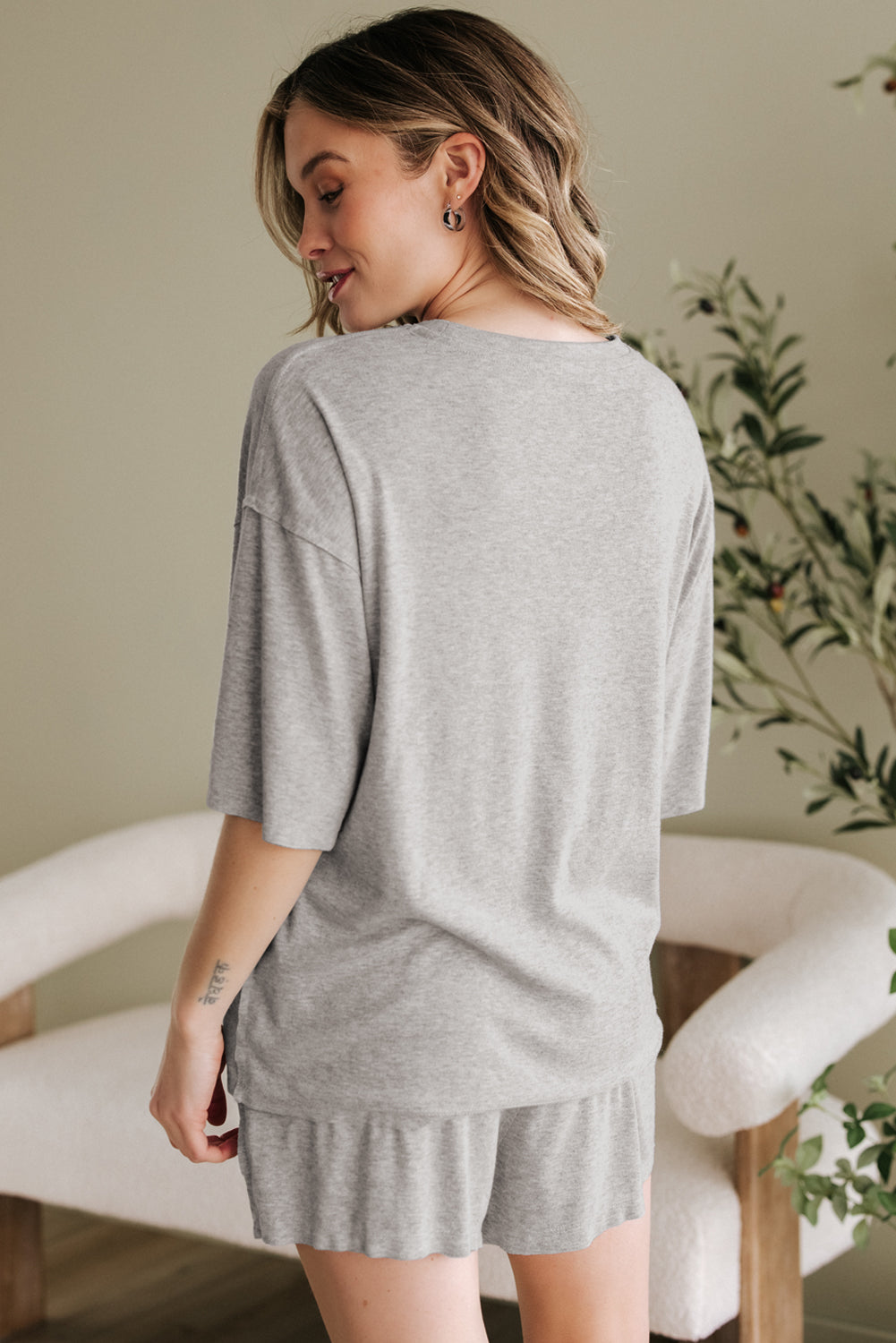 Gray Solid Color Loose Tee 2 Piece Shorts Set Short Sets JT's Designer Fashion