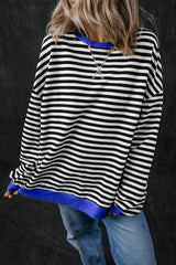 Black Stripe Oversized Contrast Trim Pullover Sweatshirt Sweatshirts & Hoodies JT's Designer Fashion