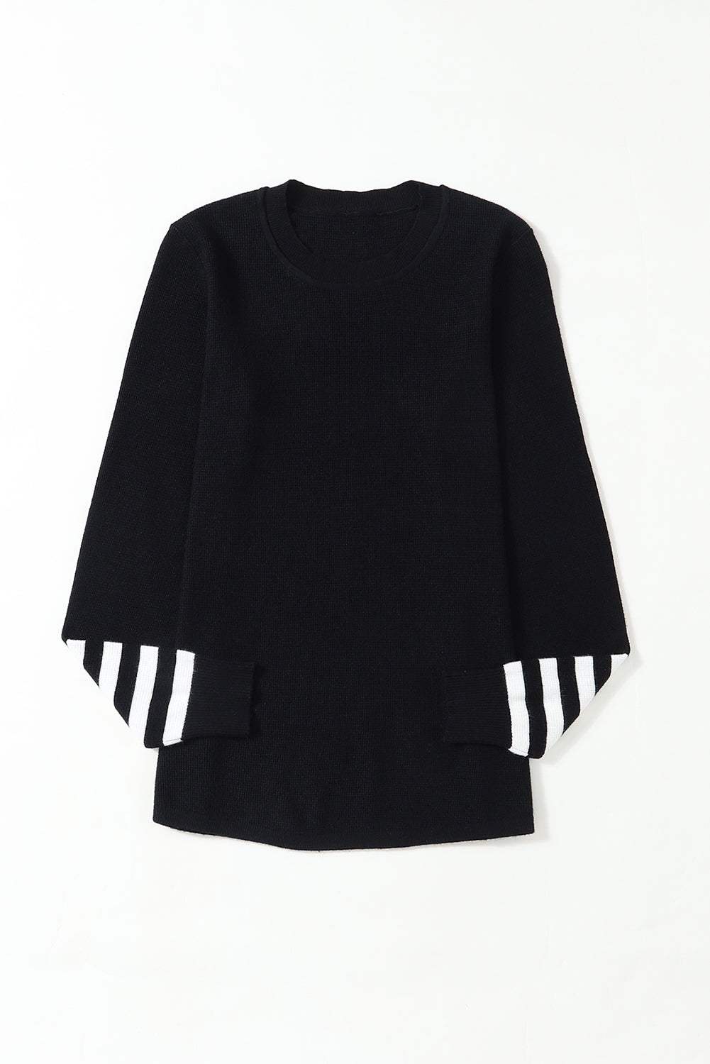 Black Striped Sleeve Plain Knit Sweater Sweaters JT's Designer Fashion