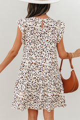 Khaki Leopard Ruffled Flutter Sleeve Keyhole Back Mini Dress Mini Dresses JT's Designer Fashion