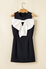 Black Contrast Bowknot Applique Crew Neck Sleeveless Mini Dress Mini Dresses JT's Designer Fashion