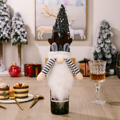 Sequin Pointed Hat Faceless Gnome Wine Bottle Cover Dark Gray One Size Home Accessories JT's Designer Fashion