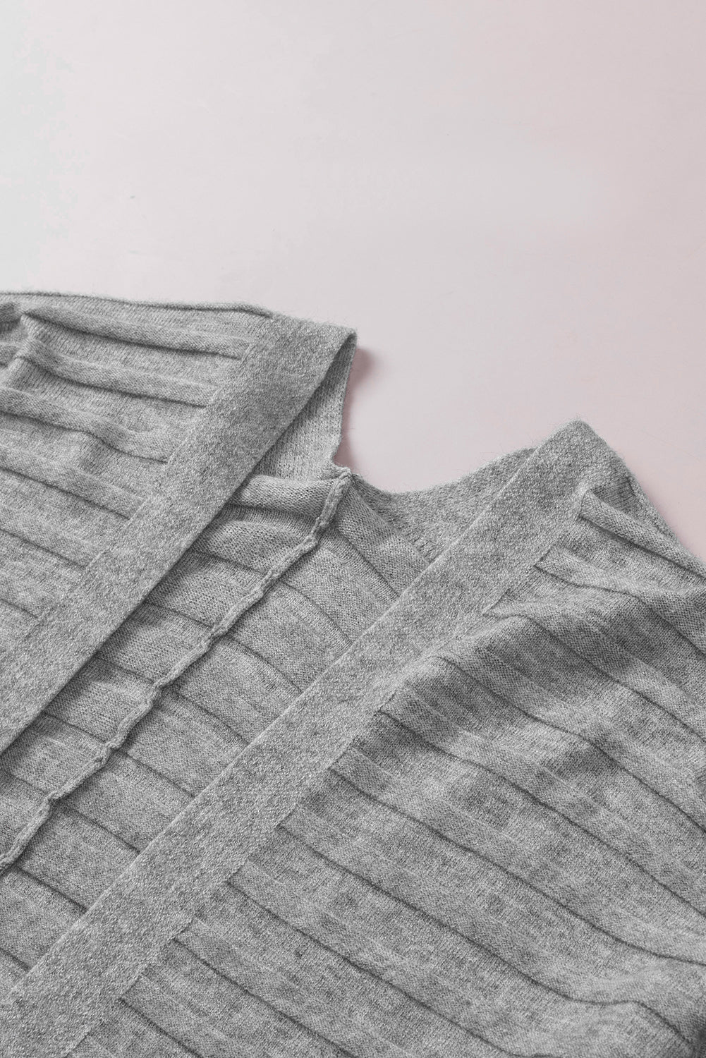 Gray Ribbed Open Front Knit Cardigan Sweaters & Cardigans JT's Designer Fashion