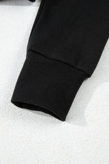 Black Solid Drop Shoulder Drawstring Cropped Hoodie Sweatshirts & Hoodies JT's Designer Fashion