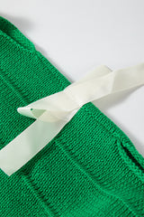 Bright Green Bow Knot Cut Out Round Neck Loose Sweater Sweaters JT's Designer Fashion