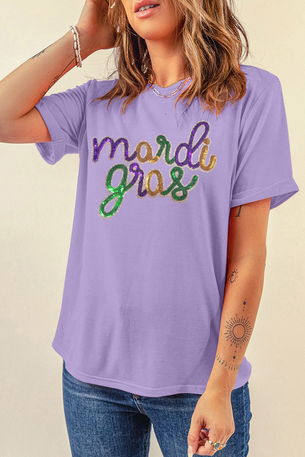 Wisteria Sequin mardi gras Graphic T Shirt Graphic Tees JT's Designer Fashion