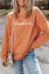 Orange Thankful Ribbed Crew Neck Thanksgiving Sweatshirt Graphic Sweatshirts JT's Designer Fashion