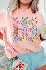 Pink Dotty Bunny Bow Printed Easter Day Fashion T Shirt Graphic Tees JT's Designer Fashion