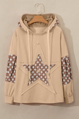Apricot Floral Patchwork Star Pattern Drawstring Hoodie Sweatshirts & Hoodies JT's Designer Fashion