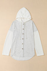 Gray Button Up Contrast Knitted Sleeves Hooded Jacket Jackets JT's Designer Fashion
