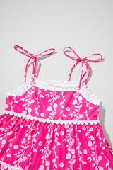 Pink Floral Print Ric Rac Patched Sleeveless Mini Dress Floral Dresses JT's Designer Fashion