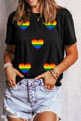 Black Heart Print Crew Neck Chic T Shirt Graphic Tees JT's Designer Fashion