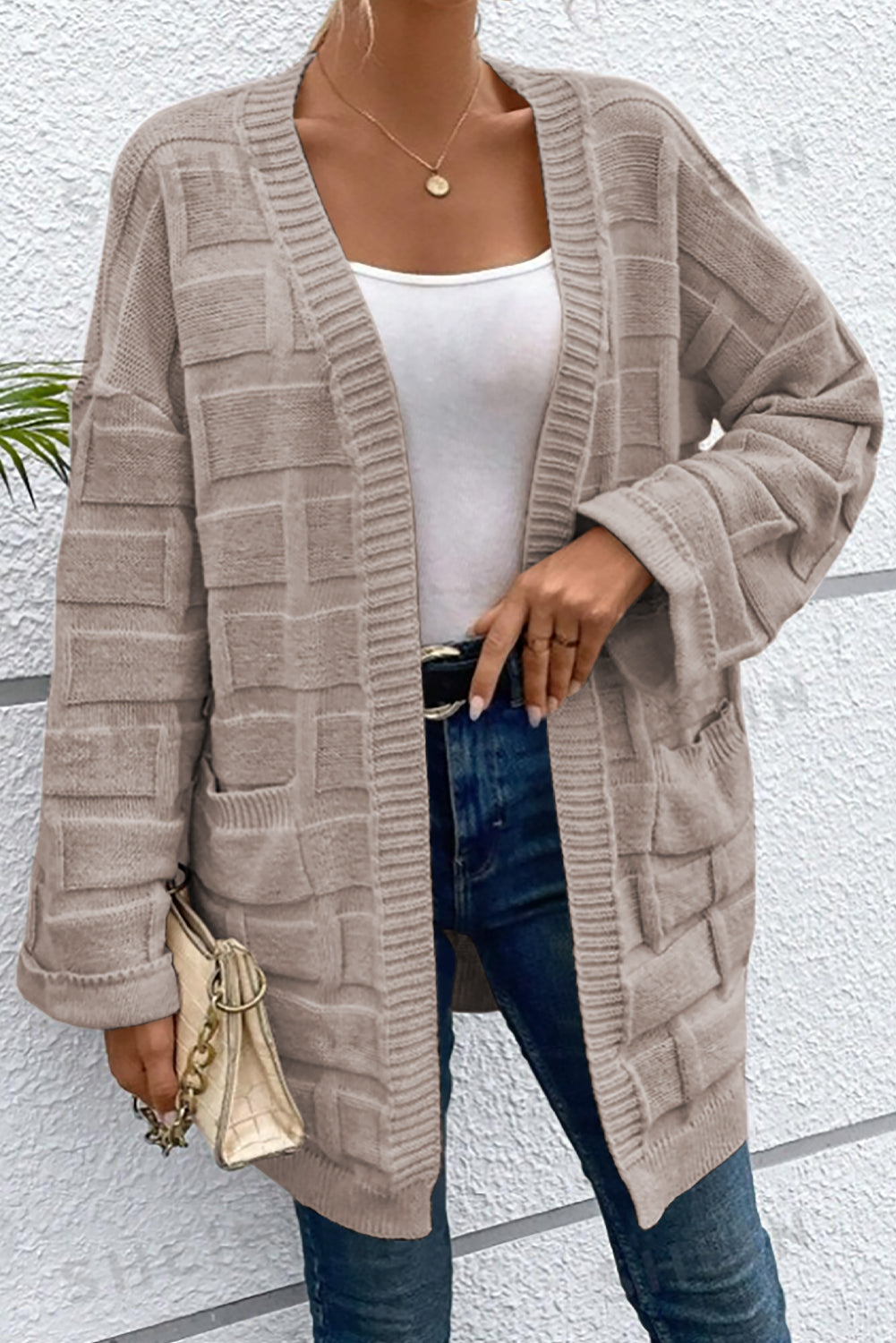 Delicacy Textured Knit Open Front Chic Cardigan with Pockets Cardigans JT's Designer Fashion
