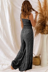 Black Khaki Thin Straps Smocked Bodice Wide Leg Floral Jumpsuit Bottoms JT's Designer Fashion