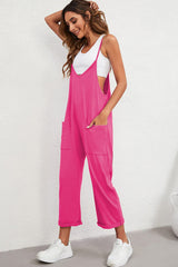 Rose Red Black Pocketed Adjustable Spaghetti Strap Straight Leg Jumpsuit Bottoms JT's Designer Fashion