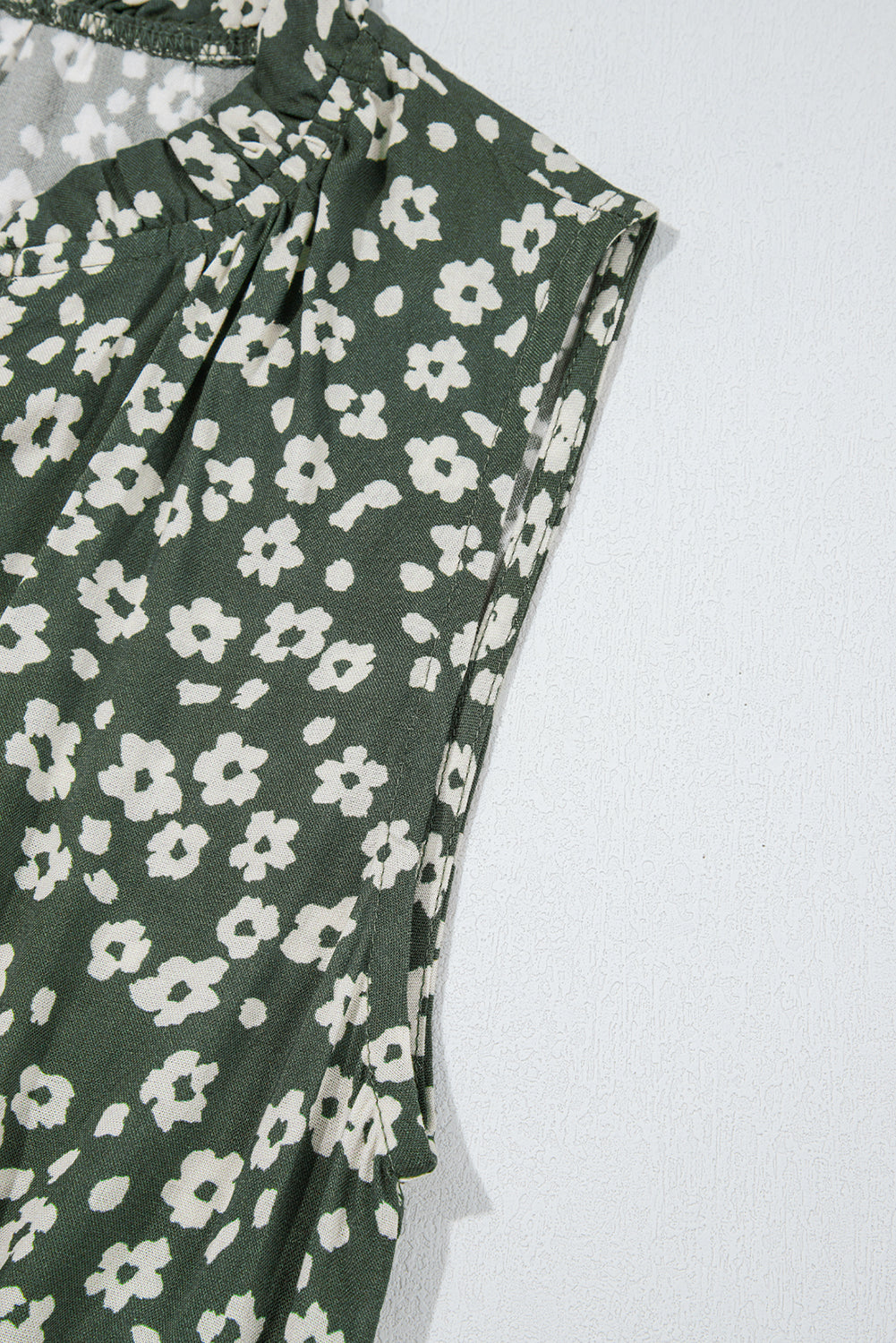 Green Boho Floral Print V Neck Tunic Sleeveless Dress Floral Dresses JT's Designer Fashion
