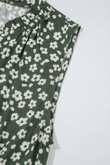 Green Boho Floral Print V Neck Tunic Sleeveless Dress Floral Dresses JT's Designer Fashion