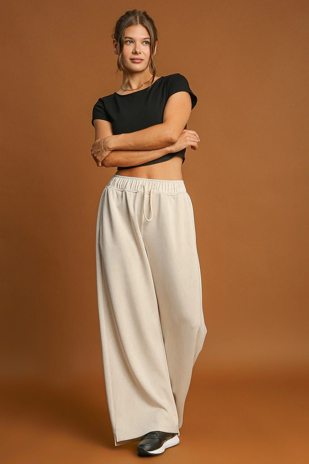 Apricot Loop Drawstring Casual Wide Leg Pants Pants & Culotte JT's Designer Fashion
