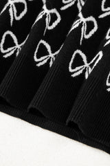 Black Cute Bow Pattern Drop Shoulder Zipped Collar Sweater Sweaters JT's Designer Fashion