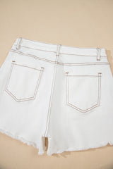 White Raw Hem High Waist Denim Shorts Denim Shorts JT's Designer Fashion