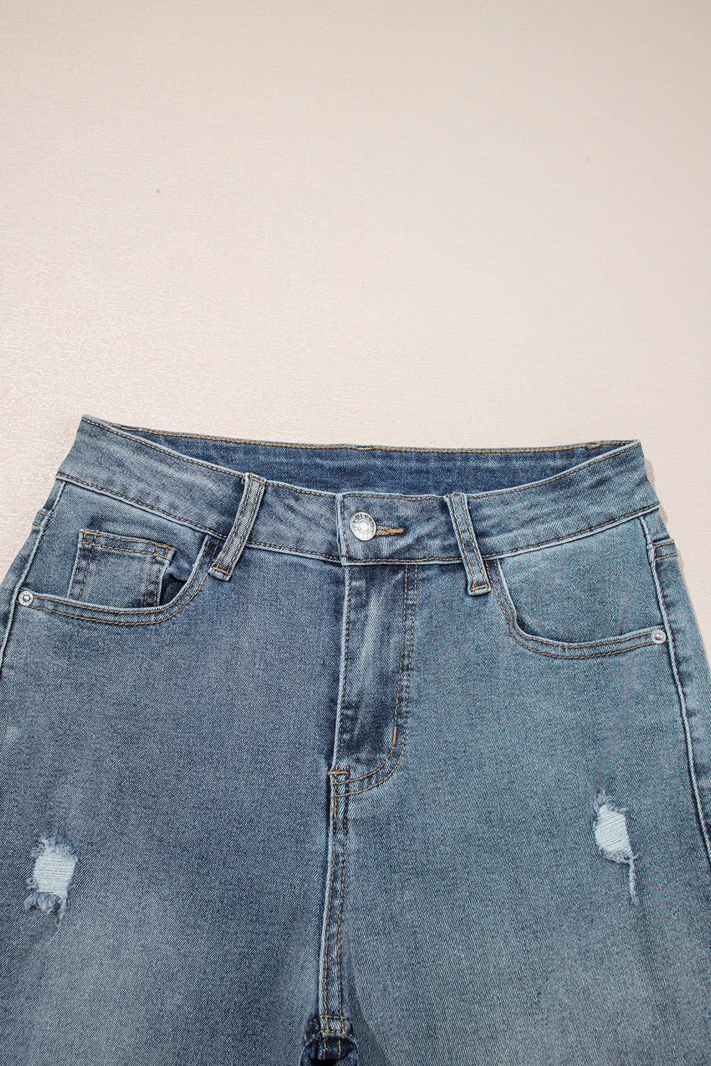Beau Blue Slightly Distressed Ankle-length Straight Jeans Jeans JT's Designer Fashion