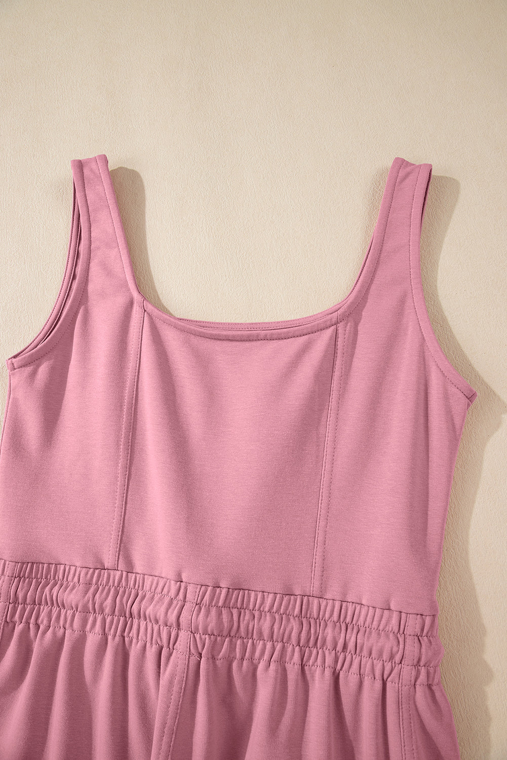 Light Pink Lace-up Elastic Waist Sleeveless Square Neck Jumpsuit Bottoms JT's Designer Fashion