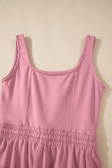 Light Pink Lace-up Elastic Waist Sleeveless Square Neck Jumpsuit Bottoms JT's Designer Fashion