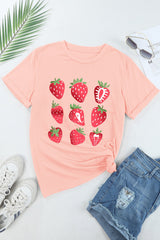 Pink Strawberry Fruit Pattern Graphic Tee Graphic Tees JT's Designer Fashion